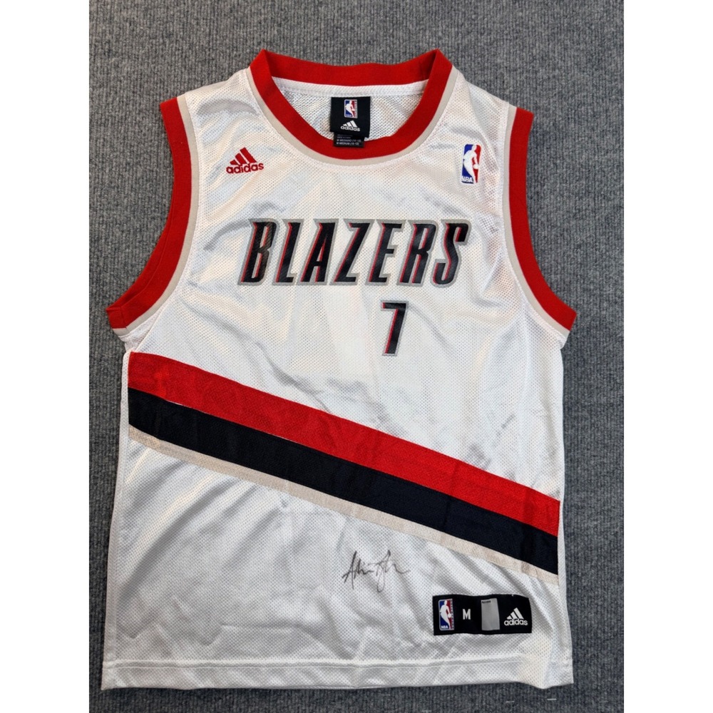 Adidas Portland Trail Blazers Brandon Roy 7 Jersey Youth Medium White Signed Y2K